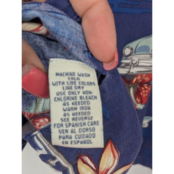 Vintage Robert Stock Hawaiian Button Up Shirt Men Size L Floral Automobile Retro - Picture 9 of 9